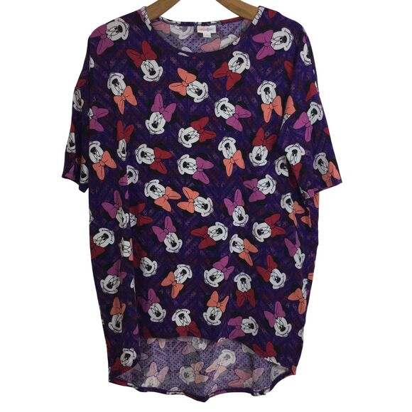 Lularoe Womens Irma Disney Minnie Mouse Short Sleeve Blouse Top Purple Multi L - Picture 1 of 12